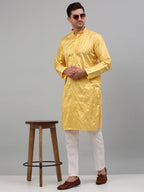 Jompers Men's Yellow Embroidered Kurta Only | Grocsy