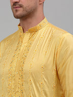 Jompers Men's Yellow Embroidered Kurta Only | Grocsy