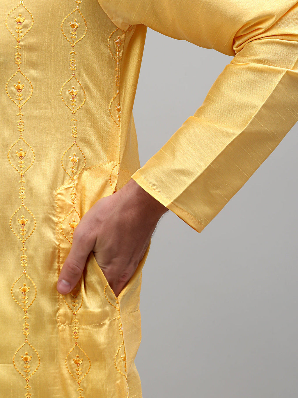 Jompers Men's Yellow Embroidered Kurta Only | Grocsy