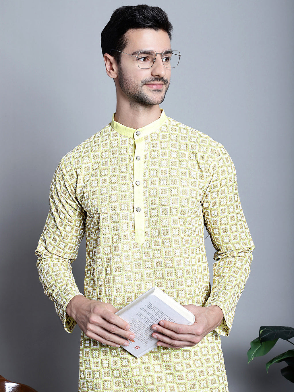 Jompers Men's Yellow Embroidered Kurta Only | Grocsy