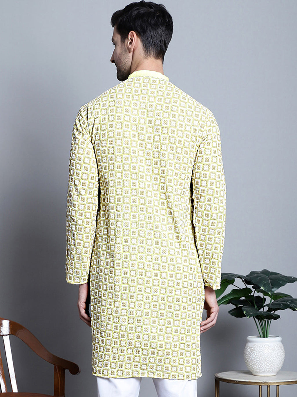Jompers Men's Yellow Embroidered Kurta Only | Grocsy