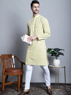 Jompers Men's Yellow Embroidered Kurta Only | Grocsy