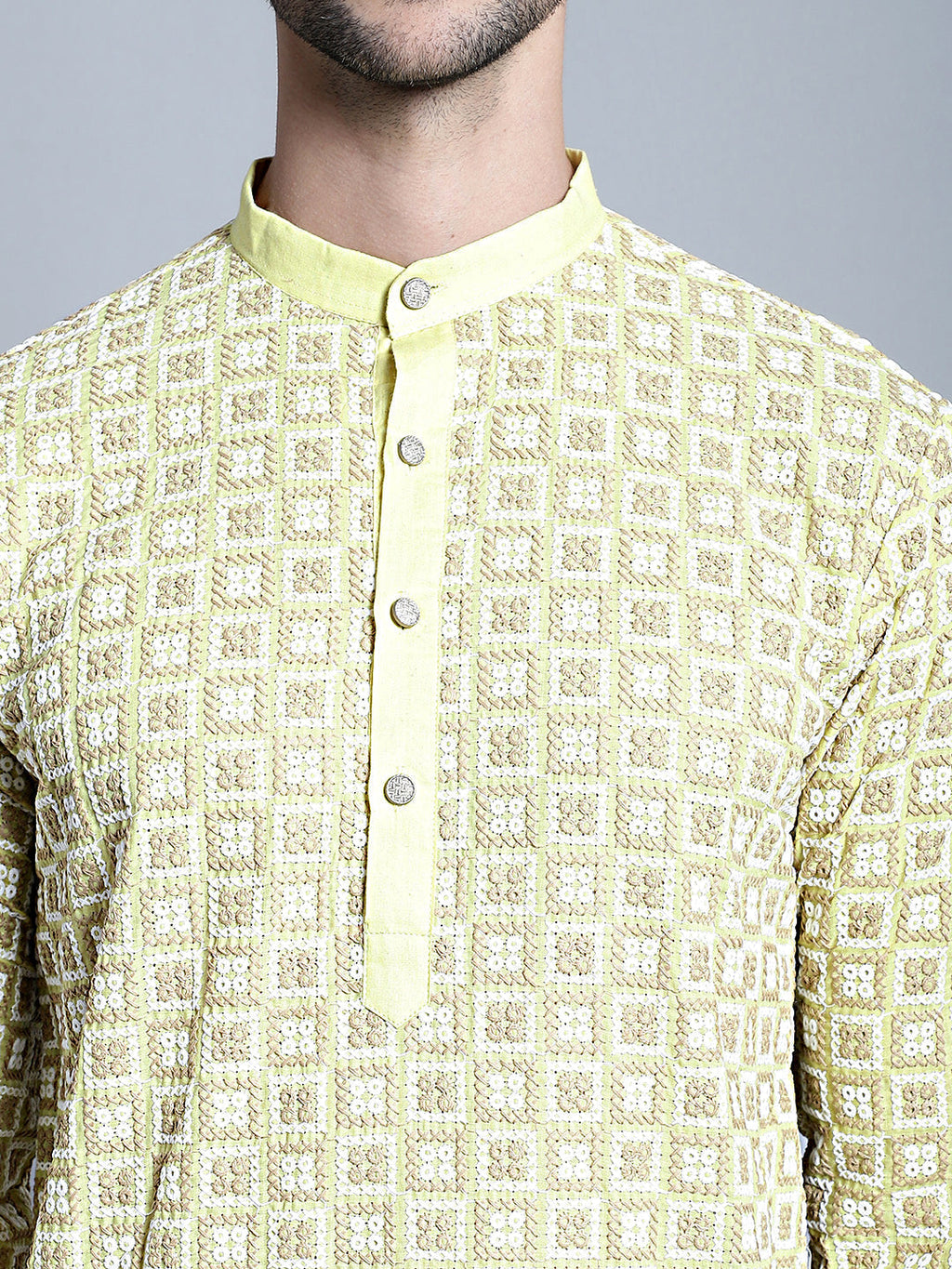 Jompers Men's Yellow Embroidered Kurta Only | Grocsy