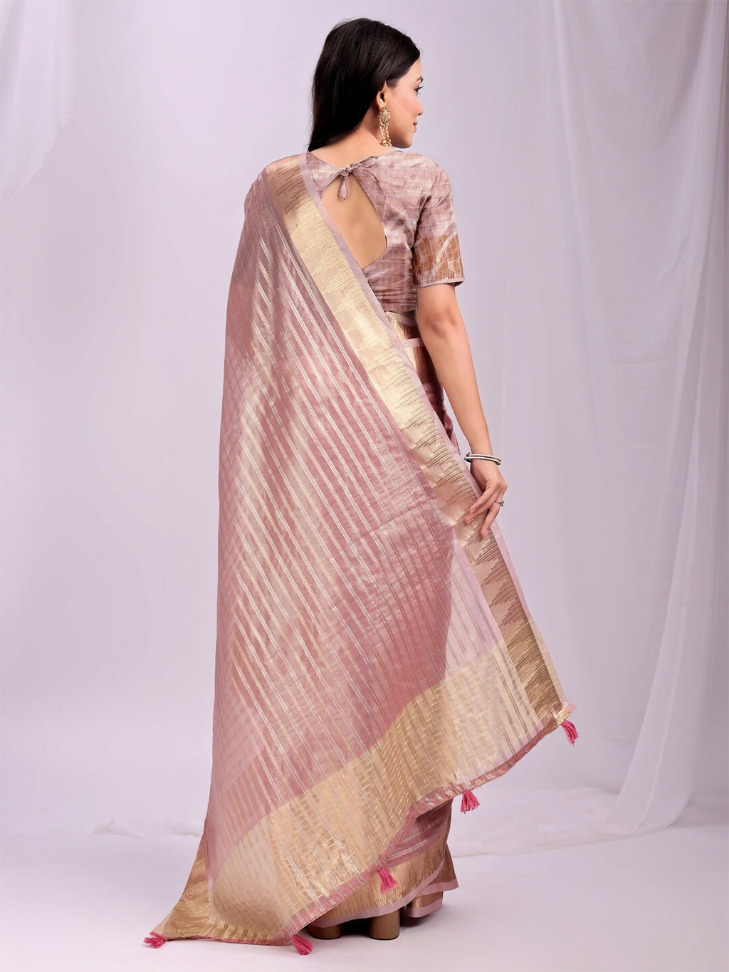 Shree Shyam Fashion Organza Pink Saree | Grocsy