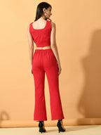 Myshka Women's Pink Solid Top With Trousers | Grocsy