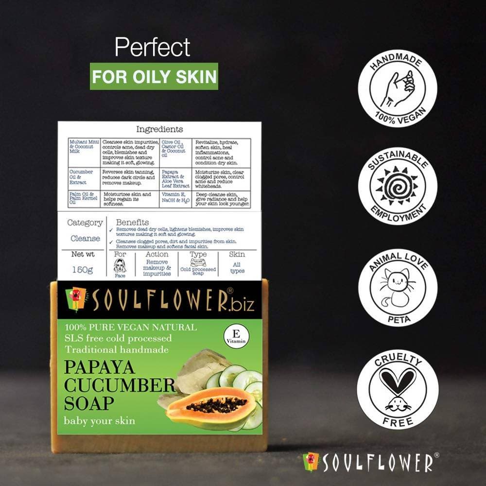 Soulflower Papaya And Cucumber Handmade Soap | Grocsy