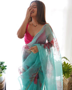Vamsee Sabhysanchi Sky Organza Saree | Grocsy