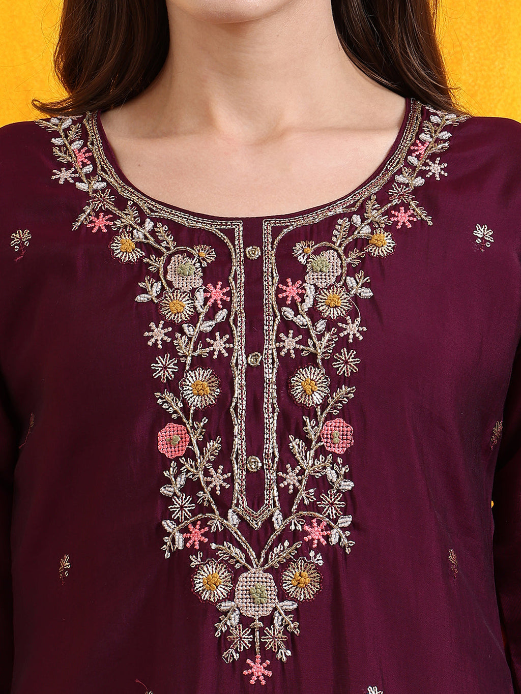 Hand Embroidered Kurta With Pant & Embroidered Organza Dupatta, Purple - Hiral Fashion | Grocsy