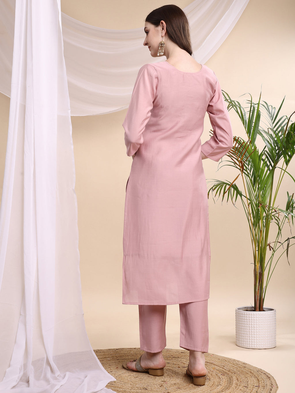 Embroidered Kurta With Pant & Printed Organza Dupatta, Pink - Hiral Fashion | Grocsy