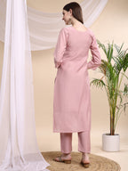 Embroidered Kurta With Pant & Printed Organza Dupatta, Pink - Hiral Fashion | Grocsy