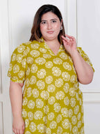 Miravan Plus Size Women'S Yellow Printed Puff Sleeve Floral Maxi Party Dress | Grocsy