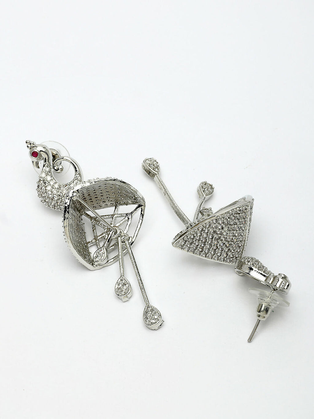 NVR Wome's Silver-Plated AD- Studded Peacock-Shaped Drop Earrings | Grocsy