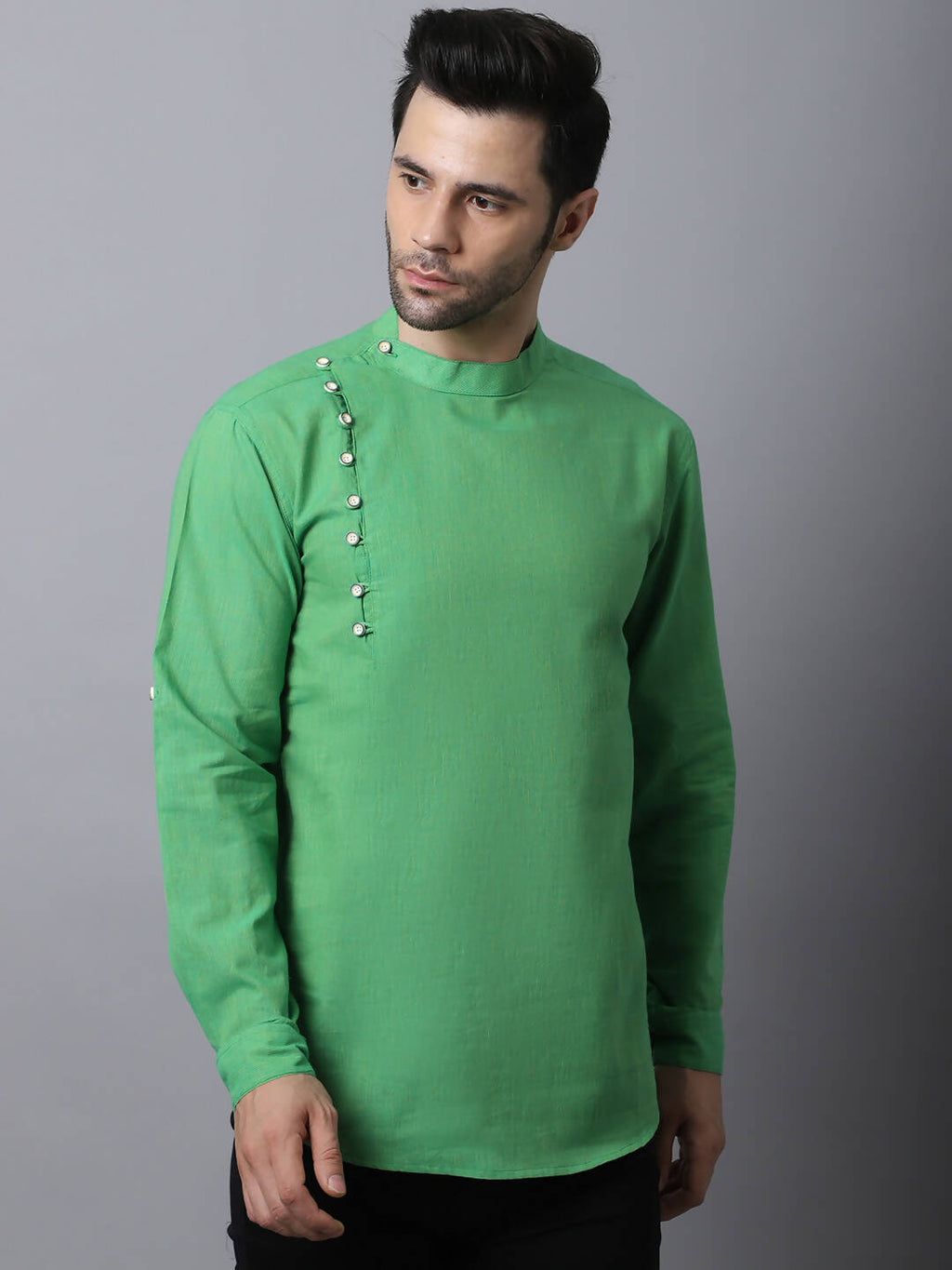 Even Apparels Green Pure Cotton Men's Kurta With Side Placket | Grocsy
