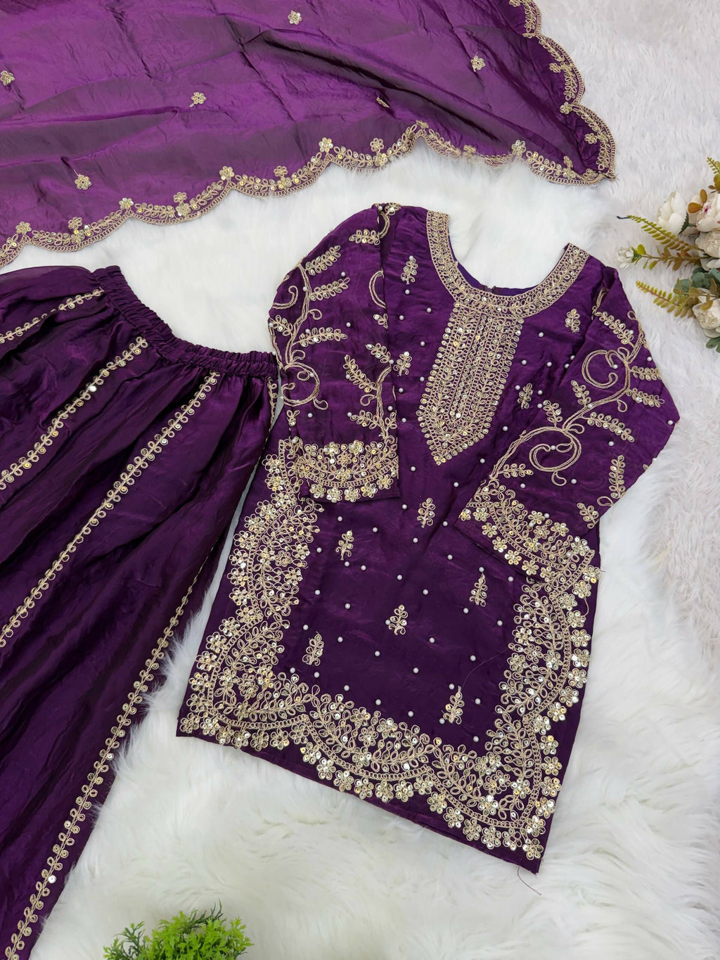Teeya Creation New Trendy Fully Stitched Ready to Wear Kids Kurta Palazzo Set-Purple | Grocsy