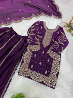 Teeya Creation New Trendy Fully Stitched Ready to Wear Kids Kurta Palazzo Set-Purple | Grocsy