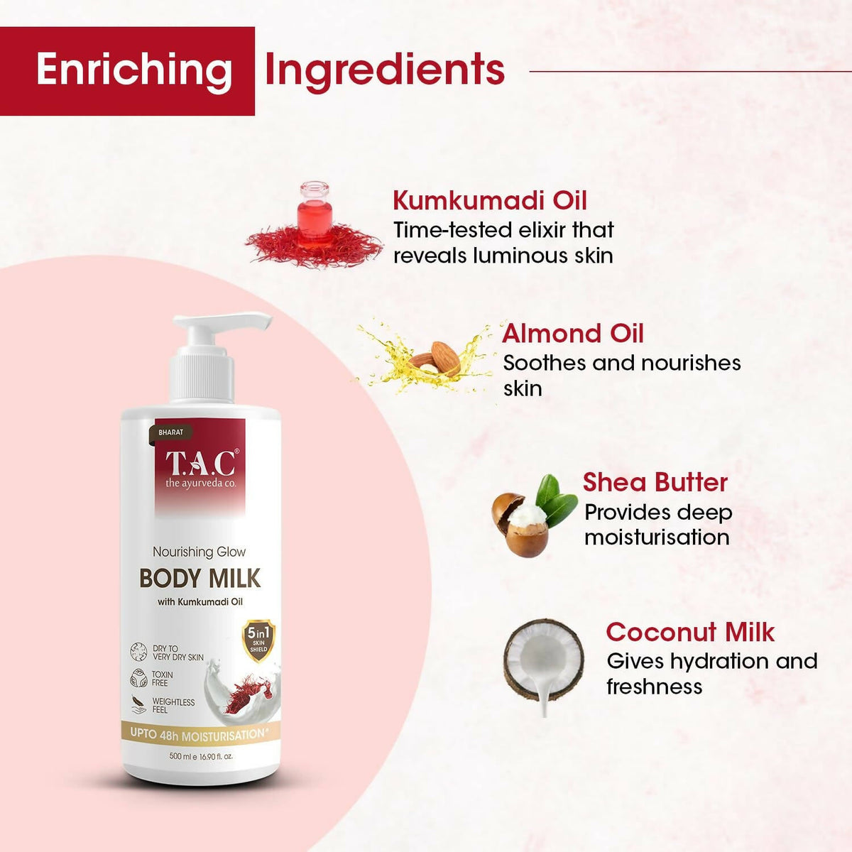 TAC - The Ayurveda Co. Nourishing Glow Body Milk with Kumkumadi Oil | Grocsy