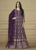 Wine Purple Embroidered Trendy Style Anarkali Suit - Emponline | Grocsy
