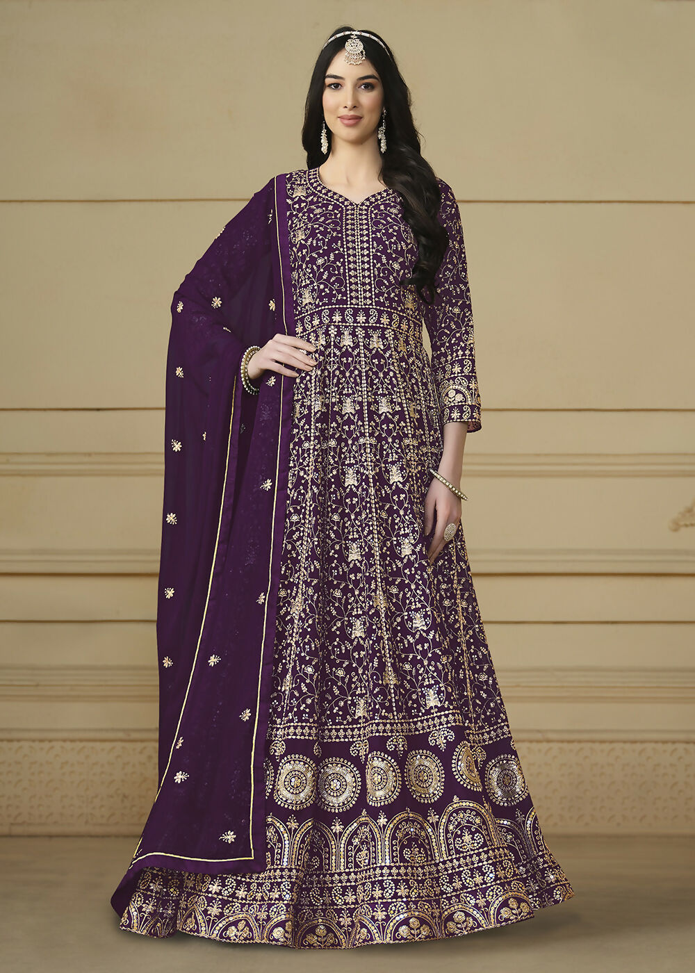 Wine Purple Embroidered Trendy Style Anarkali Suit - Emponline | Grocsy