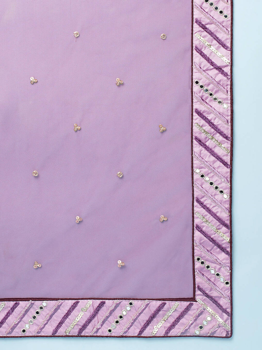 House of Panchhi Women Lavender Net Zig-Zag Embroideried Lehenga, Blouse & Dupatta | Grocsy