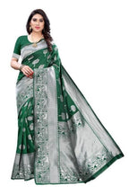 Vamika Banarasi Jacquard Weaving Green Saree (AMEE GREEN) | Grocsy