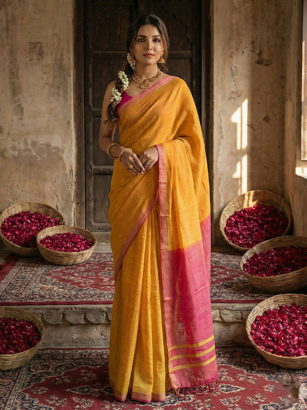 Shree Shyam Fashion Gold Cotton Saree | Grocsy
