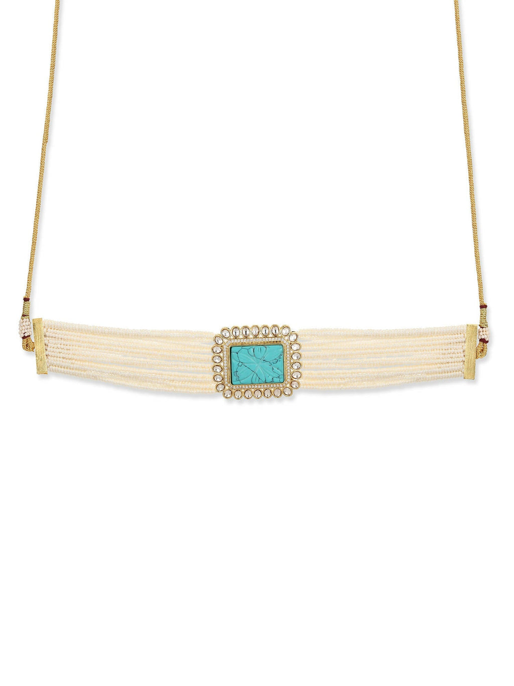 Women's Blue White Gold-Polished Handcrafted Necklace - Ruby Raang | Grocsy