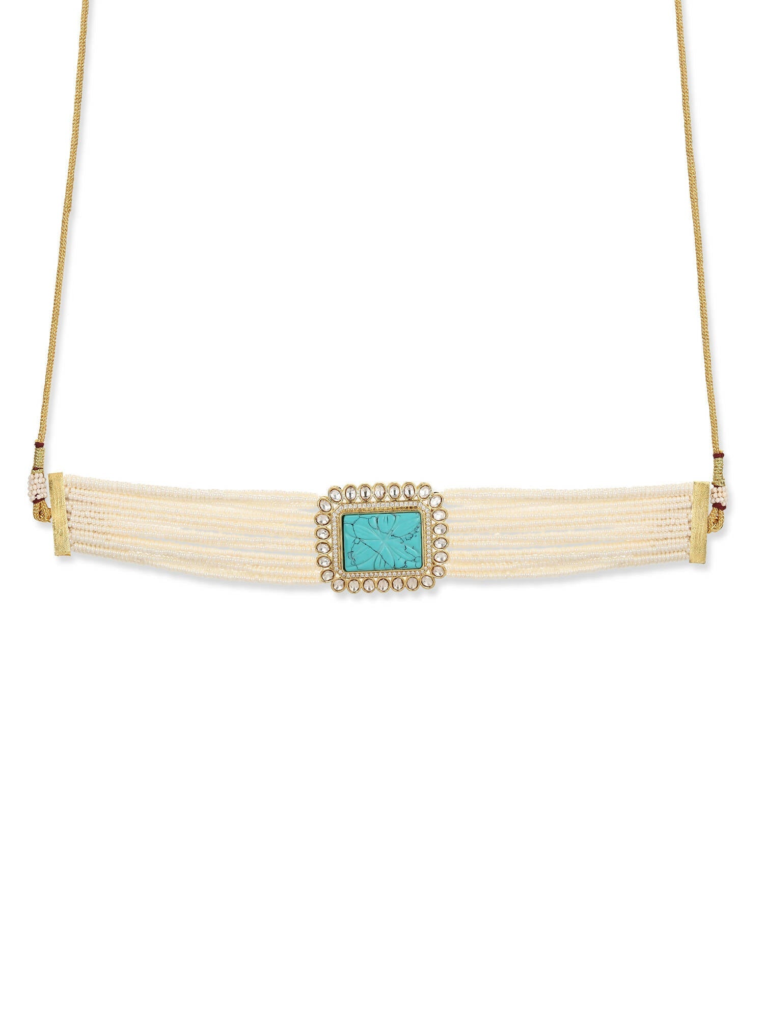 Women's Blue White Gold-Polished Handcrafted Necklace - Ruby Raang | Grocsy