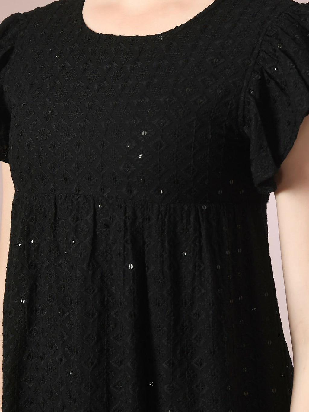 Myshka Women's Black Embroidered Cotton Round Neck A-Line Party Dress | Grocsy