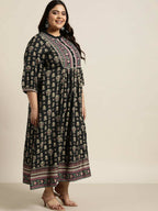 Juniper Women`s Dark Blue Rayon Fusion Wear Printed A-line Dress | Grocsy