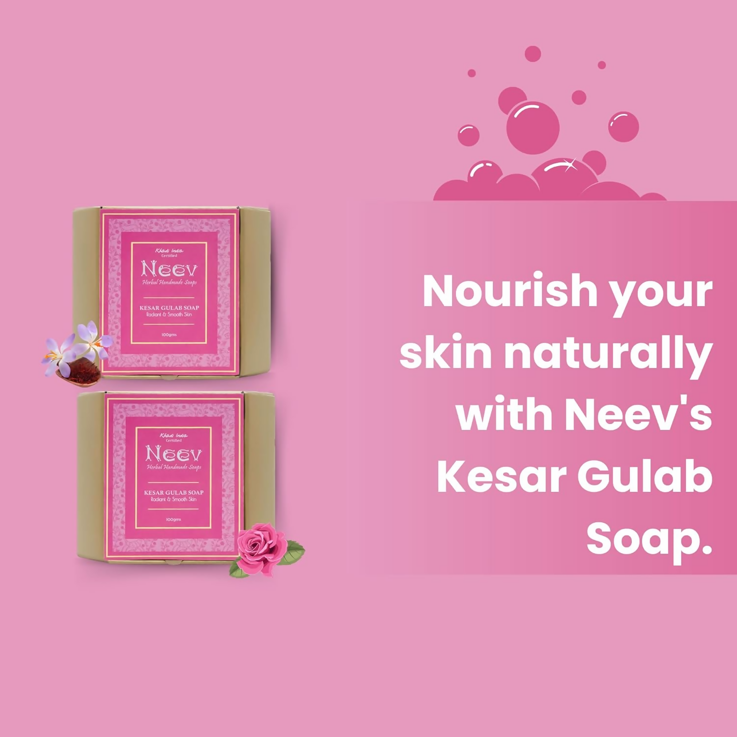 Neev Herbal Handmade Soap Kesar Gulab Soap For a Radiant and Smooth Skin | Grocsy