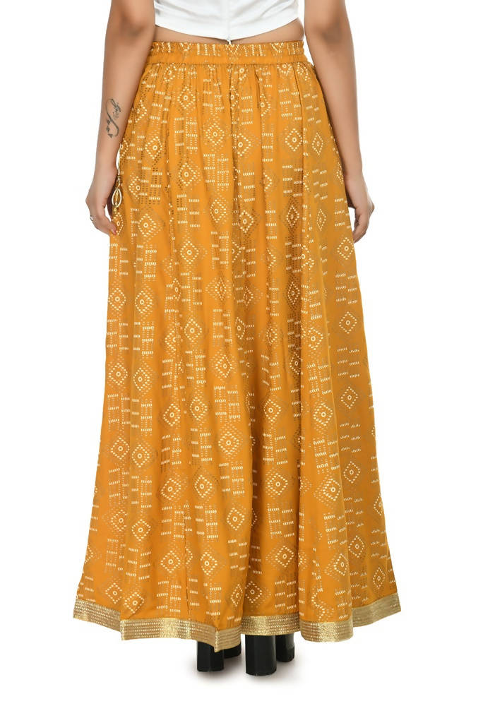 Mominos Fashion Moeza Cotton Mustard Color Printed Lehenga (Lancha) | Grocsy