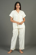 Breathables Women Cotton Night Suit Shirt And Pants Co-Ord Set I Night Wear | Co-Ord Set | Lounge Wear Set I Solid Colour | Grocsy