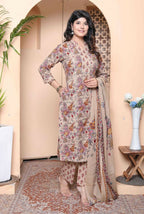 Miravan Womens Multicolor Floral Printed Pure Cotton Kurta And Palazzo With Dupatta Set | Grocsy
