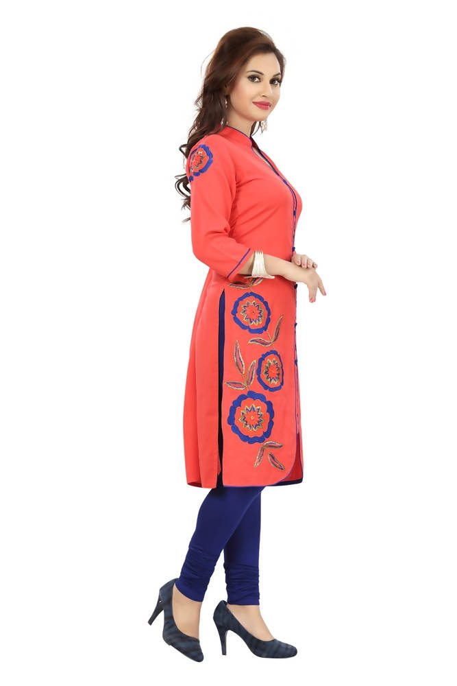 Snehal Creations Teasing Tomato Red Designer Embroidery Tunic | Grocsy