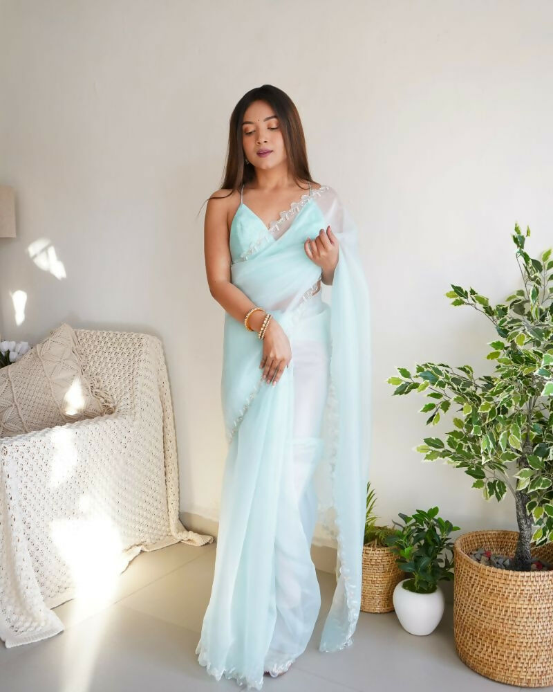 Vamsee Sheetal Sky Organza Saree | Grocsy