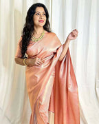 DEIANA'S Beautiful Designer Golden zari Soft Lichi Silk Saree - Peach | Grocsy