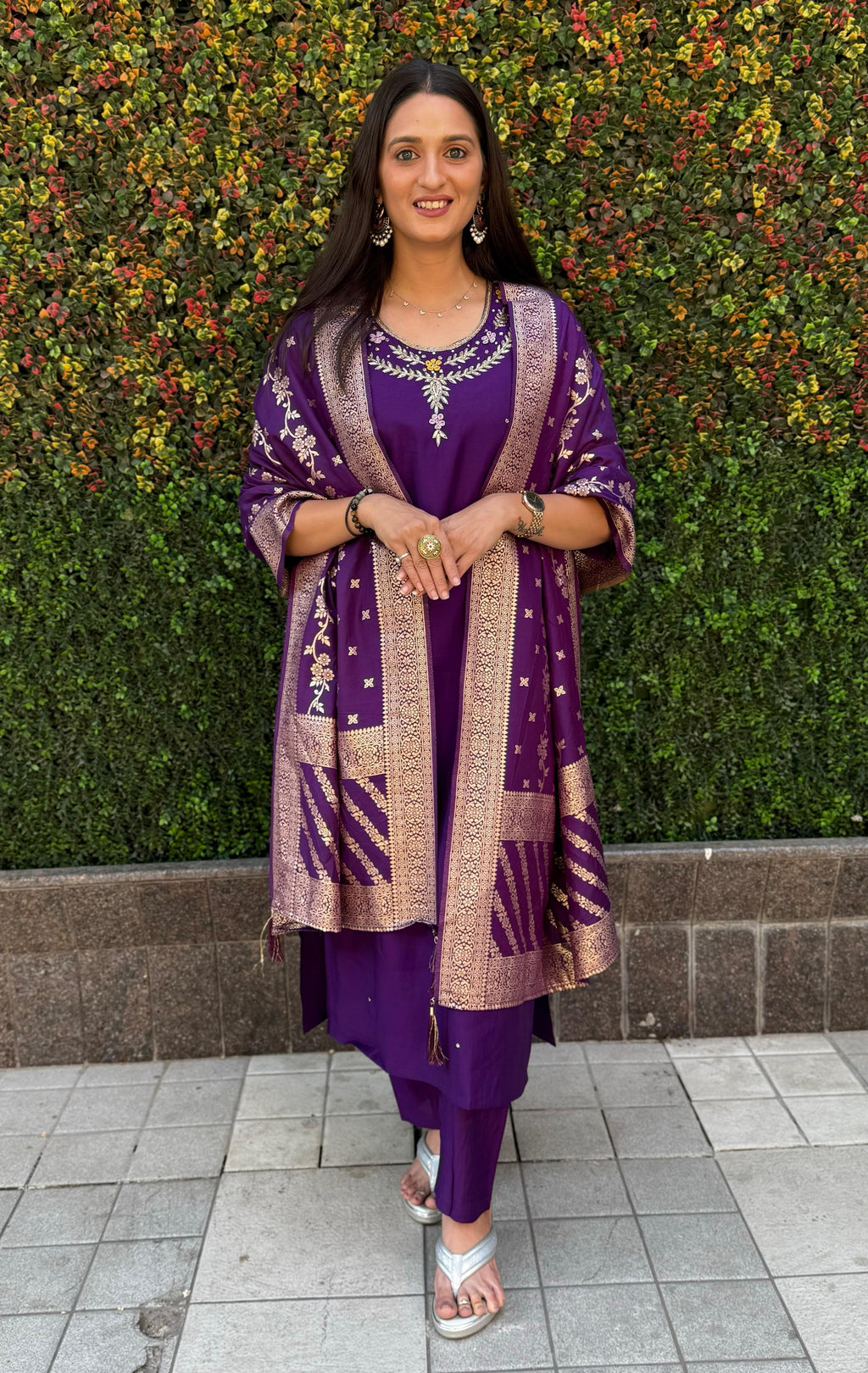 Vedant Vastram Kurta Pant Set With Dupatta Having Beautiful Handwork - Purple | Grocsy