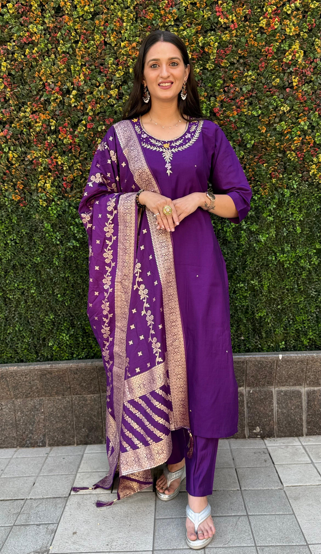 Vedant Vastram Kurta Pant Set With Dupatta Having Beautiful Handwork - Purple | Grocsy