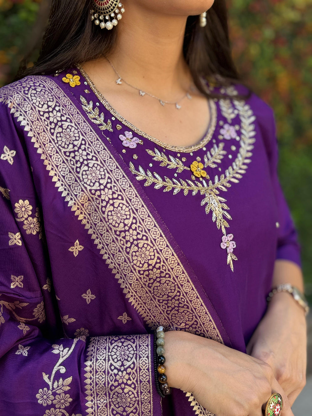 Vedant Vastram Kurta Pant Set With Dupatta Having Beautiful Handwork - Purple | Grocsy