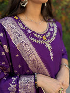 Vedant Vastram Kurta Pant Set With Dupatta Having Beautiful Handwork - Purple | Grocsy