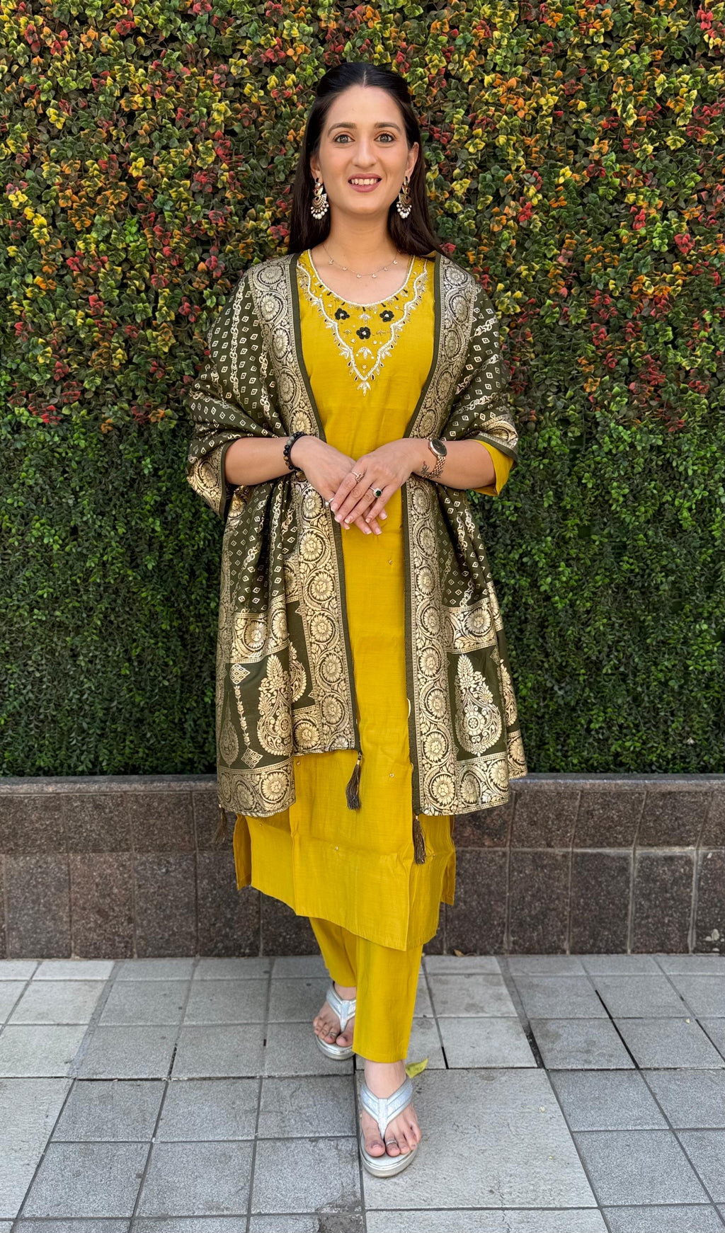 Vedant Vastram Kurta Pant Set With Dupatta Having Beautiful Handwork - Yellow | Grocsy