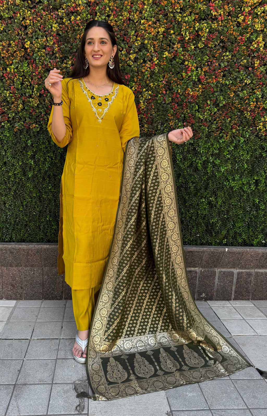 Vedant Vastram Kurta Pant Set With Dupatta Having Beautiful Handwork - Yellow | Grocsy