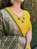 Vedant Vastram Kurta Pant Set With Dupatta Having Beautiful Handwork - Yellow | Grocsy