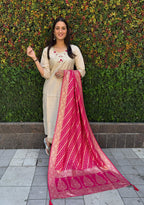 Vedant Vastram Kurta Pant Set With Dupatta Having Beautiful Handwork - Cream | Grocsy