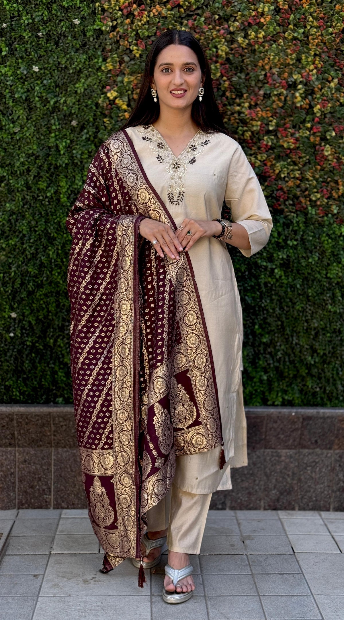 Vedant Vastram Kurta Pant Set With Dupatta Having Beautiful Handwork - White | Grocsy