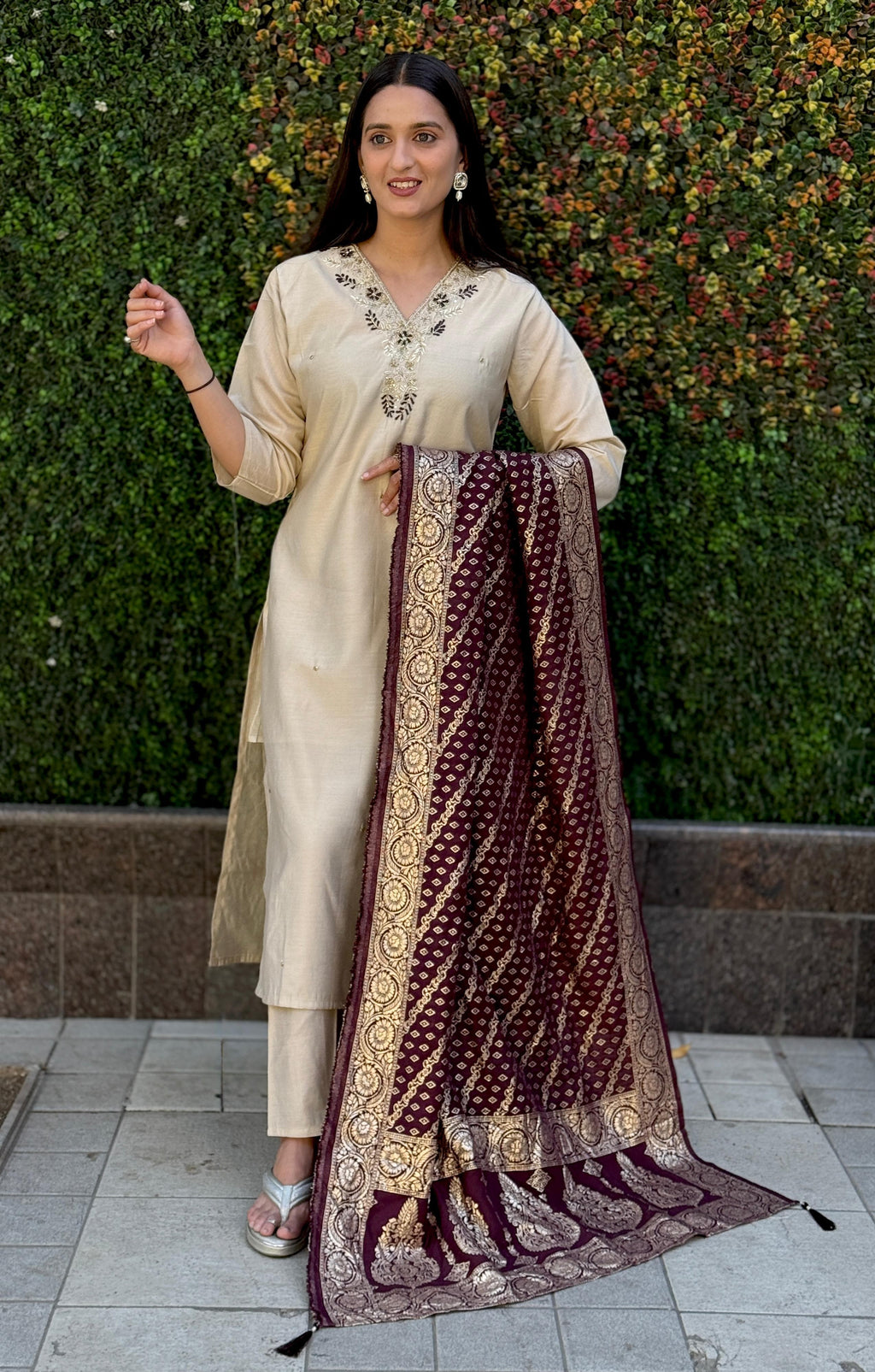 Vedant Vastram Kurta Pant Set With Dupatta Having Beautiful Handwork - White | Grocsy