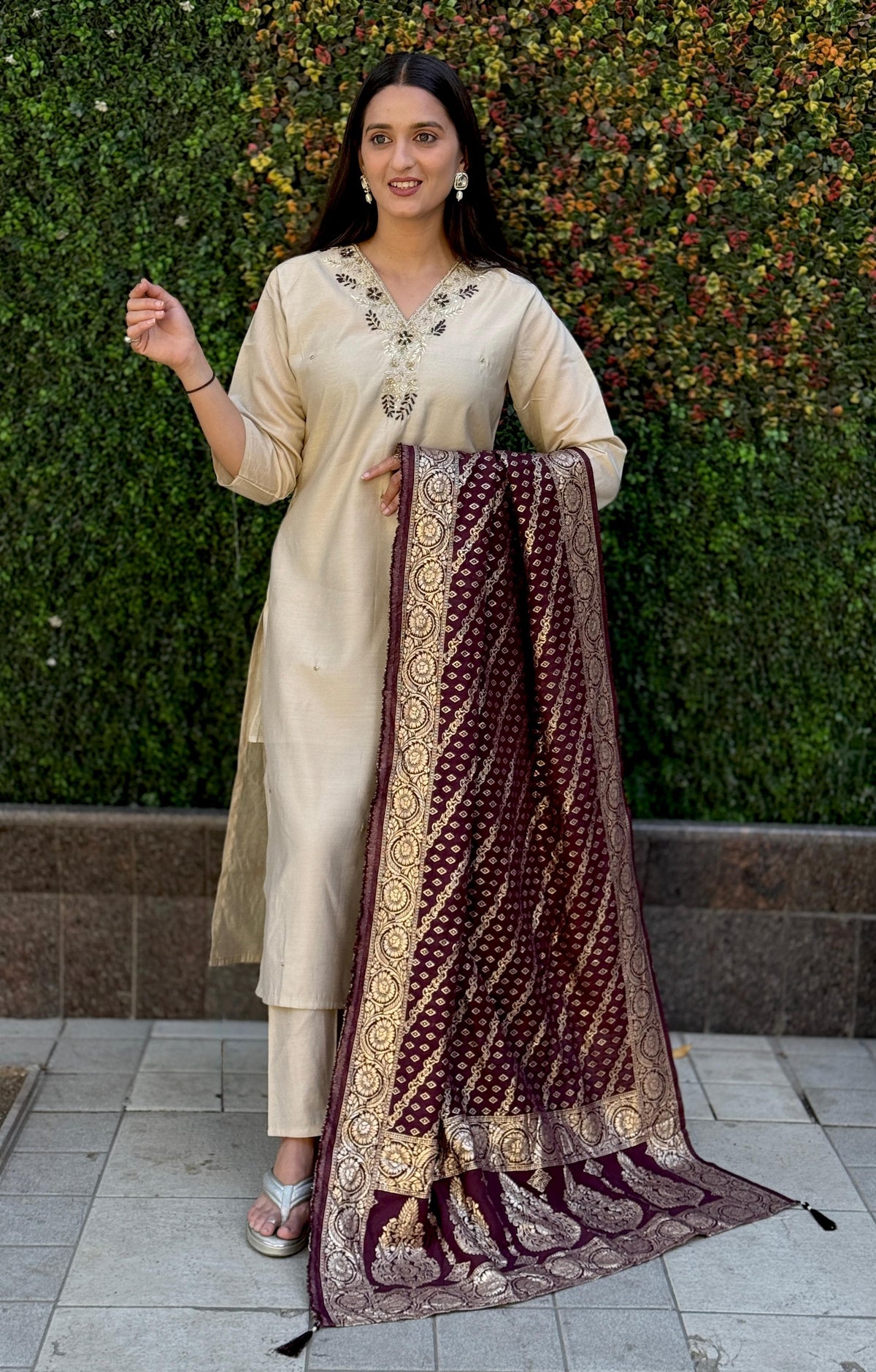 Vedant Vastram Kurta Pant Set With Dupatta Having Beautiful Handwork - White | Grocsy