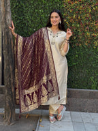 Vedant Vastram Kurta Pant Set With Dupatta Having Beautiful Handwork - White | Grocsy