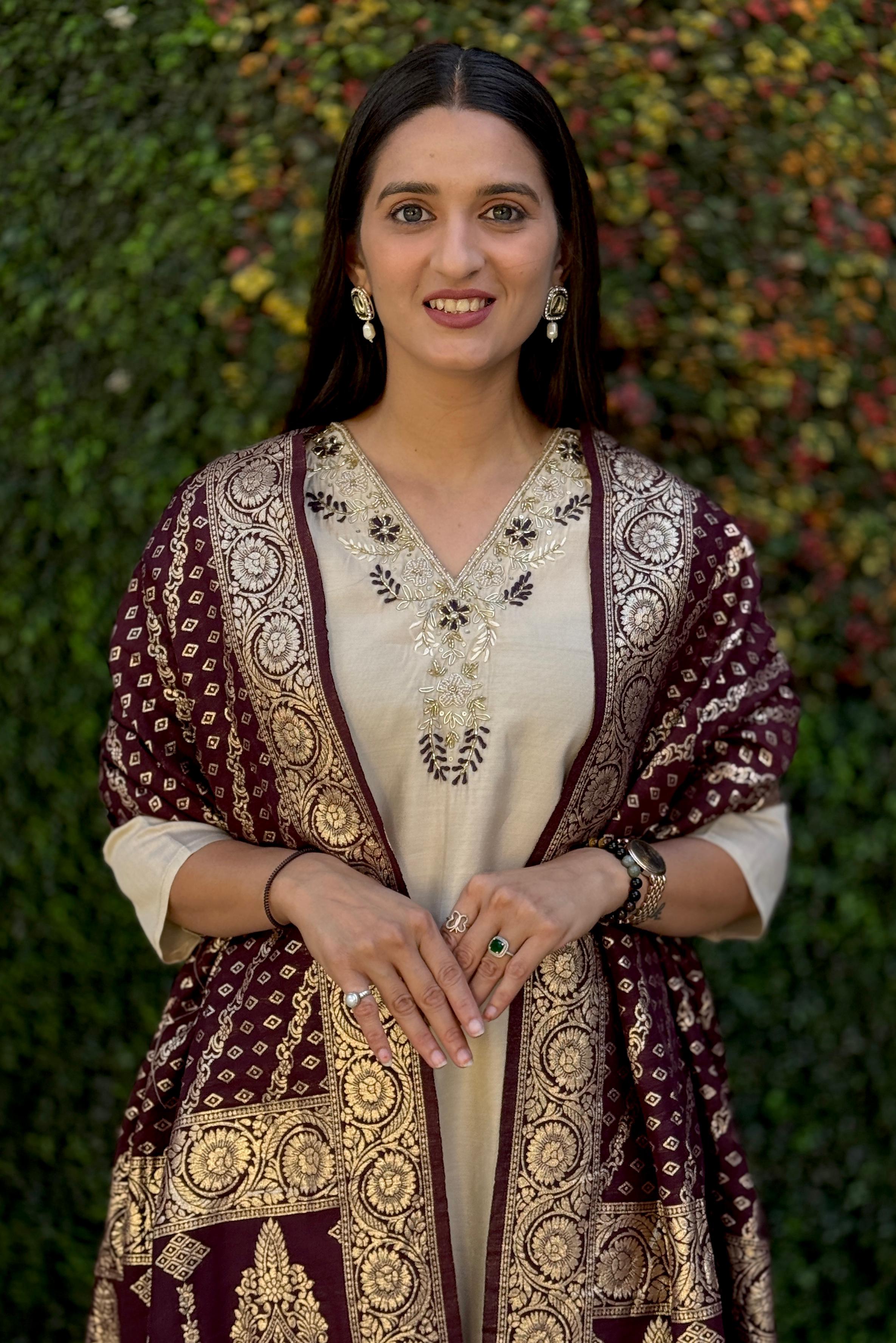Vedant Vastram Kurta Pant Set With Dupatta Having Beautiful Handwork - White | Grocsy