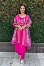 Vedant Vastram Kurta Pant Set With Dupatta Having Beautiful Handwork - Pink | Grocsy